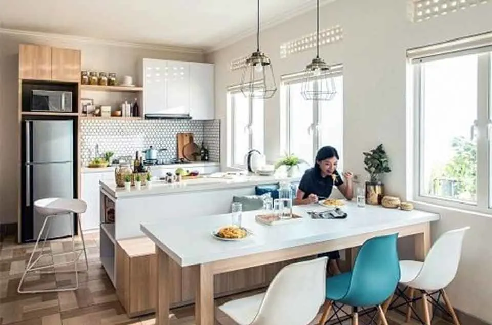 renovasi dapur open plan di Cibubur